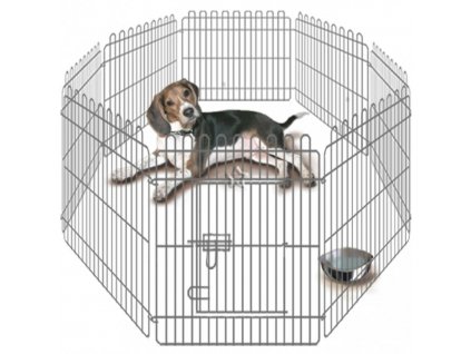 Pozinkovaná ohrádka pre psy a hlodavce zložená z ôsmych dielov ideálna na umiestnenie do záhrady Nob