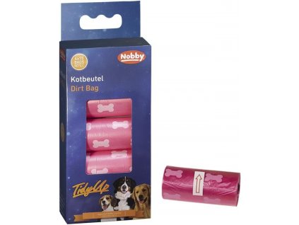 Pevné sáčky na exkrementy pre psy so vzorom kostičiek Nobby TidyUp vo farbe fuchsia, 4 rolky