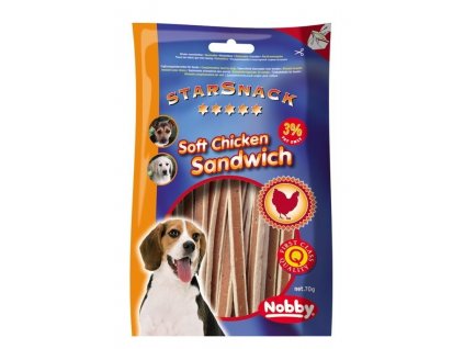 Mäkká pochúťka pre psov s kuracím a rybacím mäsom Nobby StarSnack Soft Chicken Sandwich 70g