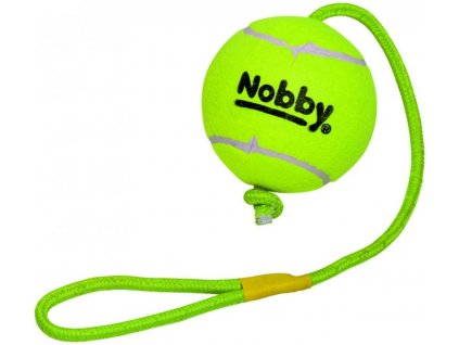 Kvalitná hračka na aport pre veľké psy Nobby tennisová lopta s lanom XXL s priemerom lopty ø12,5cm