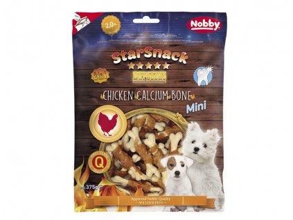 Pochúťka alebo odmena pre psy na čistenie zubov BBQ MINI Chicken Calcium Bone 375g