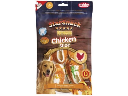Prémiová maškrta pre psy hovädzia koža v tvare topánky so zapečeným kuracím Nobby StarSnack Shoe 60g