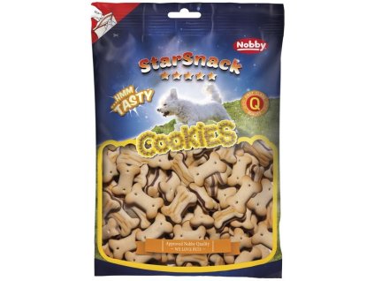 Pochúťka pre malé a stredné plemená psov krekry v tvare kostičiek Nobby Cookies Duo Bones 400g