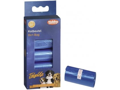 Pevné sáčky na exkrementy pre psy Nobby TidyUp vo farbe - modrá, 4 rolky po 15 sáčkov.