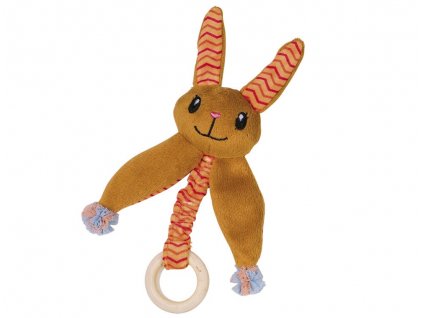 Hračka pre mačky z plyšu Nobby Plyšový zajac s dreveným kruhom oranžový 20cm