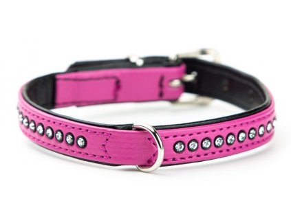 Koženkový obojok pre psy so Swarowski kryštálmi pre obvod krku 18-23cm Nobby Crystal XS fuschsia