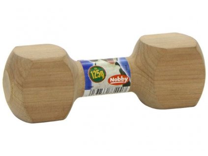 Pevná aportovacia hračka pre psy z glejených veľmi tvrdých driev v tvare činky Nobby 125g