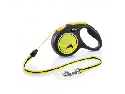 Samonavíjacie vodítko pre psy do 20kg s lankom Flexi New Neon M o dĺžke 5m s neónovo-žltými prvkami