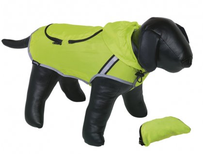 Pršiplásť pre psy Nobby Rainy 29cm s reflexnými pruhmi a odopínateľnou kapucňou neónovo-žltá