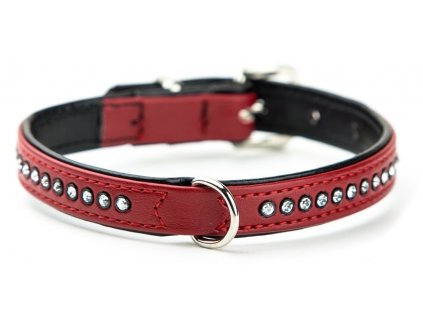 Koženkový obojok pre psy so Swarowski kryštálmi pre obvod krku 23-28cm Nobby Crystal XS-S červená