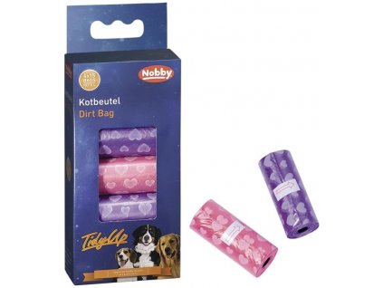 Pevné sáčky na exkrementy pre psy so vzorom srdiečok Nobby TidyUp vo farbe ružová/fialová, 4 rolky