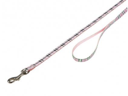 Jednoduché textilné vodítko pre malé psy a šteniatka Nobby Tartan veľkosti XS 120cm ružová