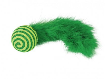 Lopta omotaná šňúrou s dlhým chvostom pre mačky Nobby o dĺžke 19cm v zelenej farbe