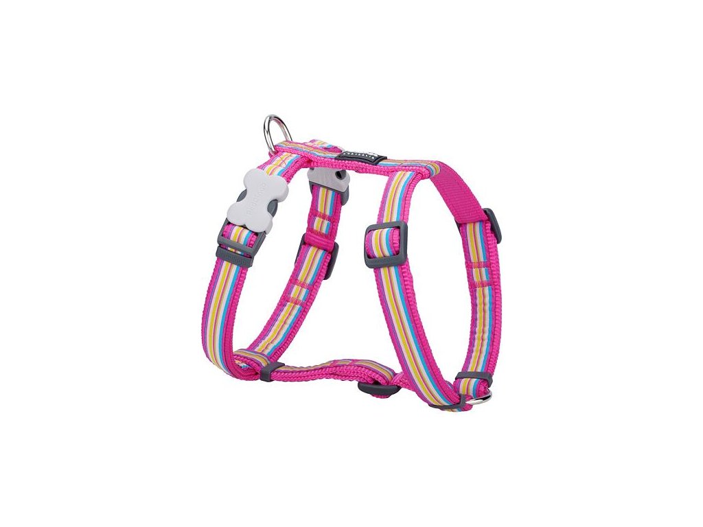Postroj Red Dingo 15 mm x 36-54 cm - Horizontal Stripes Hot Pink