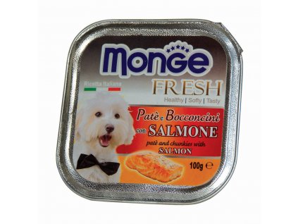MONGE FRESH - paštika a kousky s lososem 100 g pro psy