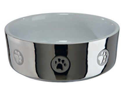 Keramická miska pro psy s packami 0,8 l/15 cm stříbrno/bílá