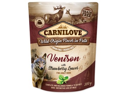 Kapsička Carnilove Dog zvěřina s jahodovými listy, paté 300g