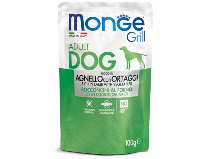 MONGE GRILL kapsička jehněčí se zeleninou pro psy 100g