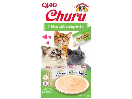 Inaba Churu cat snack Kuře s příchutí hřebenatek 4x 14g