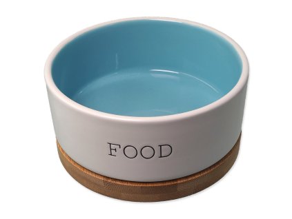 Miska Dog Fantasy keramická FOOD bílá/modrá s podtáckem 13x5,5cm, 400ml