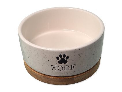 Miska Dog Fantasy keramická bílá WOOF s podtáckem 13x5,5cm, 400ml