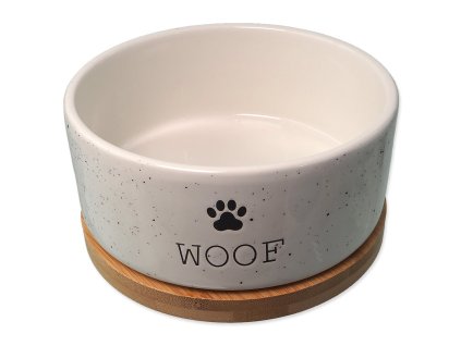 Miska Dog Fantasy keramická bílá WOOF s podtáckem 16x6,5cm, 850ml