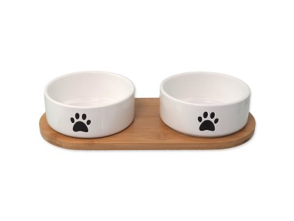 Set Dog Fantasy misky keramické s podtáckem bílé tlapka 2x 13x5,5cm, 400ml