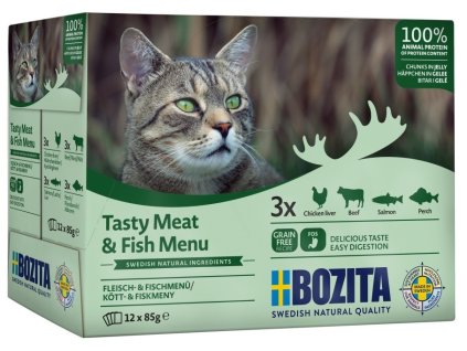 0033653 bozita cat kousky masa a ryb v zele kapsicka 85 g 12 pack