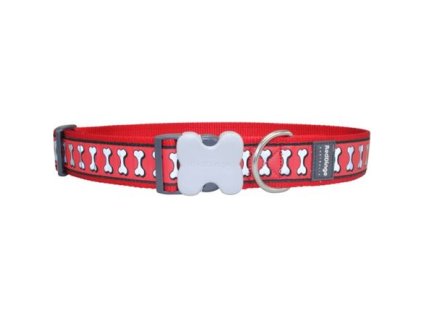 Obojek Red Dingo 40 mm x 50-80 cm - Bones Reflexní - Červená