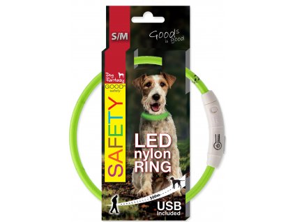 Obojek DOG FANTASY světelný USB zelený 45cm 1ks