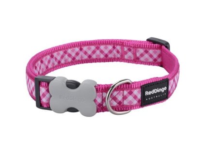 Obojek Red Dingo 15 mm x 24-36 cm - Gingham Hot Pink