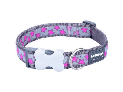 Obojek Red Dingo 15 mm x 24-36 cm - Hot Pink Stars on Grey