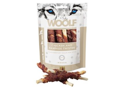 WOOLF pochoutka Chicken and Rawhide Twister 100g