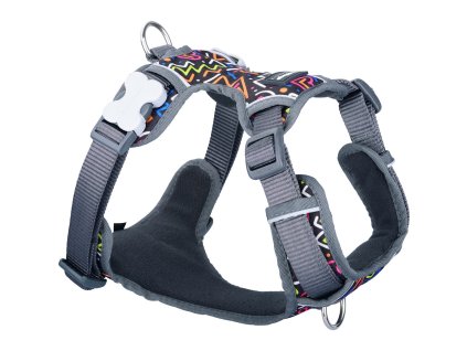 Red Dingo postroj polstrovaný – Squiggles Black – 15 mm x 37-52 cm