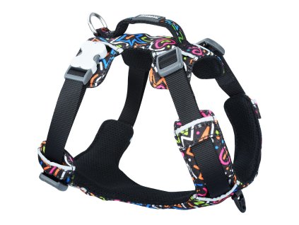 Red Dingo postroj Sport – Squiggles Black – 15 mm x 38-53 cm