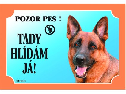 Barevná cedulka Pozor pes Německý ovčák zepředu