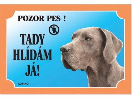 Barevná cedulka Pozor pes Doga modrá
