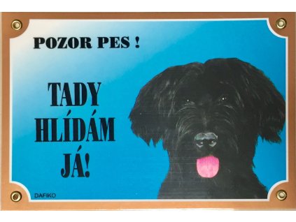 Barevná cedulka Pozor pes Briard černý