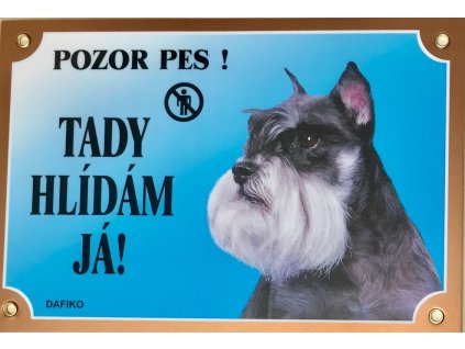 Barevná cedulka Pozor pes Knírač pepř a sůl
