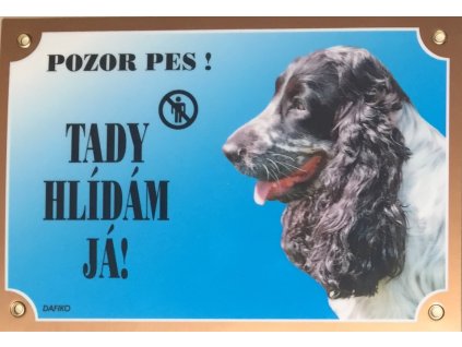 Barevná cedulka Pozor pes Anglický kokr čb