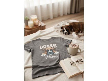 Šedé tričko "Boxer mom"