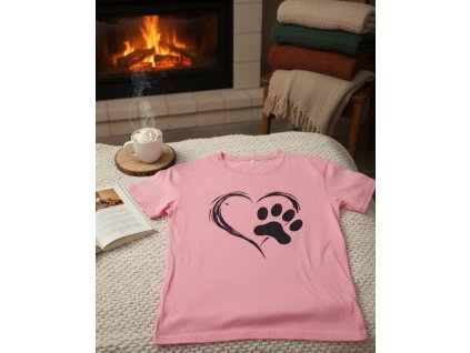 Růžové tričko srdce + tlapka