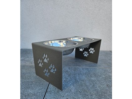 HafBar „S pacičkami“ – kovový stojan na dvě misky pro psy, velikost M (zeleno-šedá)