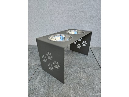 HafBar „S pacičkami“ – kovový stojan na dvě misky pro psy, velikost L (zeleno-šedá)