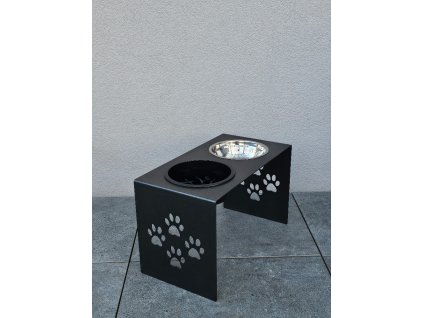 HafBar „S pacičkami“ – kovový protihltací stojan na dvě misky pro psy, velikost L (kovářská)