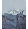 HafBar „Kost+pacičky“ – kovový stojan na dvě misky pro psy, velikost M (stříbrná)