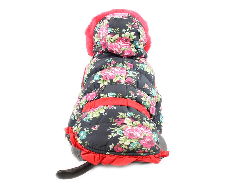 Zimní bunda pro fenky For My Dogs, červený kožíšek