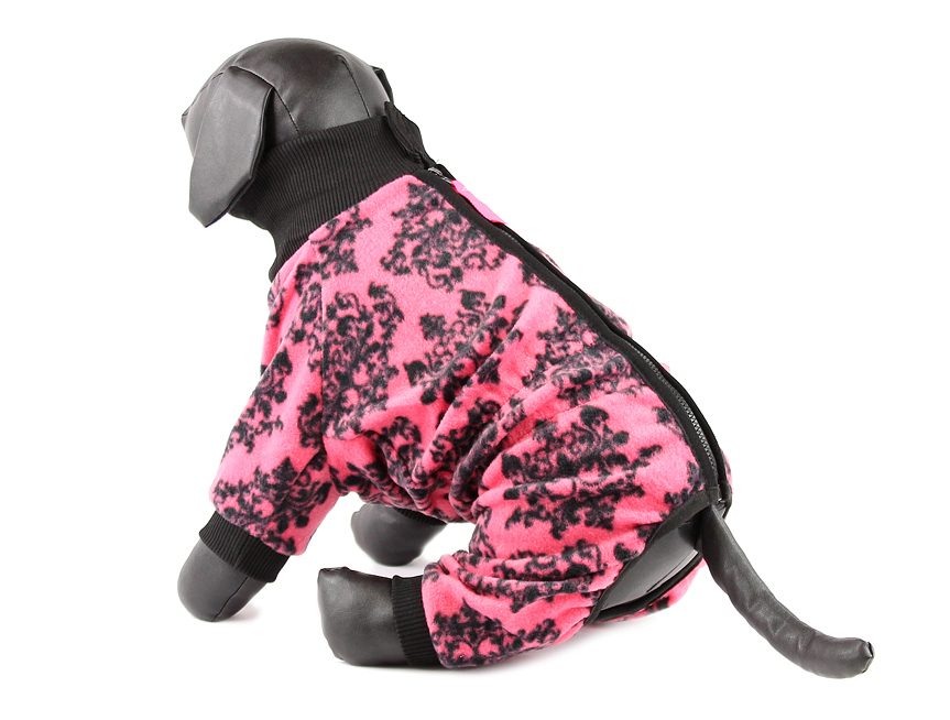 Oblečky pro psy – růžový plyšový overal pro fenky
