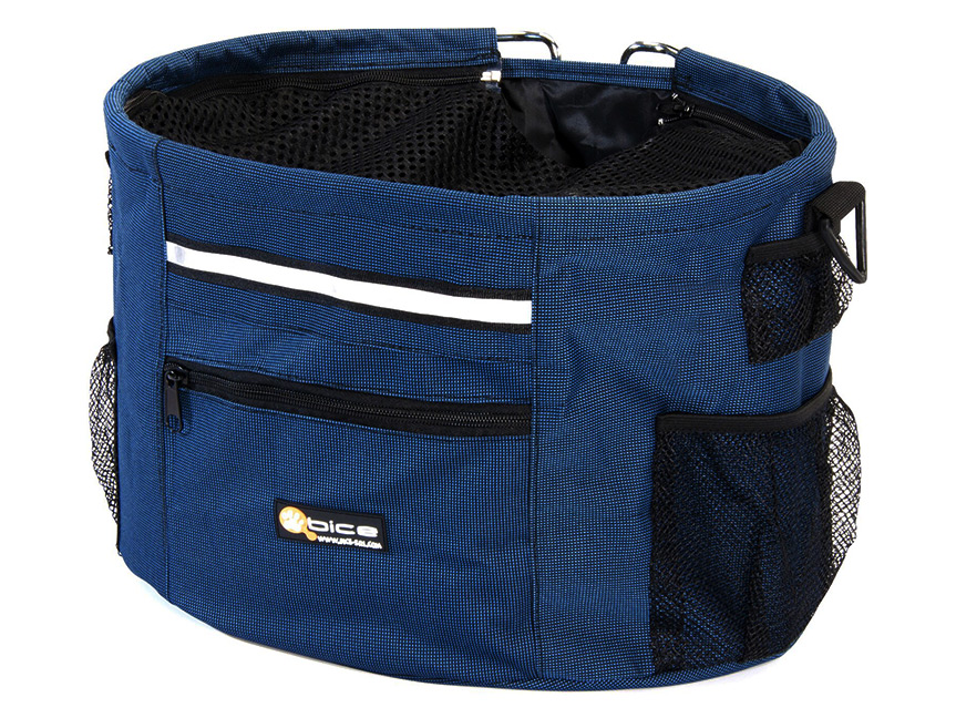 Přepravní box-taška na psa k připevnění na řídítka WALKY. Možnost uzavření síťkou, reflexní prvky, pět bočních kapes, popruh pro nošení tašky přes rameno.