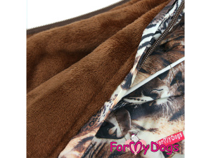  Obleček pro malé až střední fenky – zateplený zimní overal TIGER BROWN od For My Dogs z voduodpuzujícího materiálu. Kožešinová podšívka, zateplený sinteponem (2)